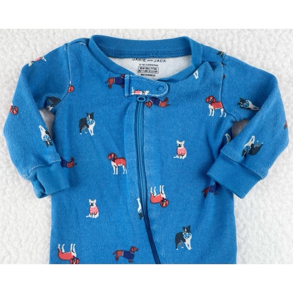 JANIE AND JACK • Blue/Multi Dog Print Sleeper Footie Pajamas - Picture 4 of 14